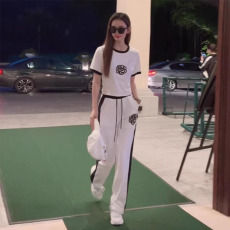 批发后包领时尚两件套2023年夏季新款百搭短袖阔腿长裤运动套装