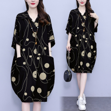 批发实拍2026夏季新款韩版POLO领遮肉衬衫<b class='q'>连衣裙</b>中长款休闲宽松型