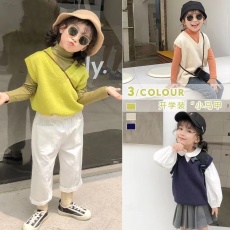 批发童装儿童针织马甲秋季新款男女童坎肩中大童毛衣背心宝<b class='q'>宝马</b>夹外穿