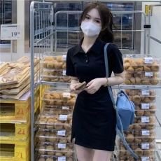 批发满天星 已出货 罗纹 polo领t恤<b class='q'>连衣裙</b>女收腰紧身包臀短裙子