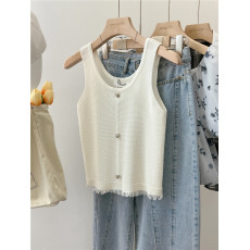 批发实拍图~法式小香风白色针织打底衫无袖上衣女<b class='q'>春</b>夏季内搭外穿吊带