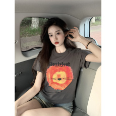 批发实拍 正肩短袖T恤女夏季多巴胺女孩穿搭修身显瘦褶皱短款上衣体恤