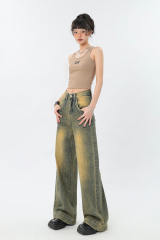 Autumn new nostalgic design high-waisted straight jeans, trousers & extensions