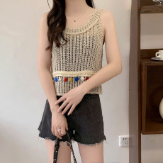 实拍新版韩风设计感短款编带钩花镂空马甲背心