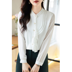 齐码特价 带内衬2026小衫白色荷叶边女士衬衣时尚显瘦通勤上衣
