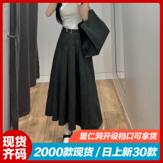 实拍黑色a字半身裙女2023新款夏季小个子高腰西装长裙显瘦百褶裙