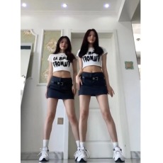 批发<b class='q'>欧美</b>辣妹小众印花短袖T恤百搭显瘦短款上衣女夏半身裙<b class='q'>套装</b>配腰带