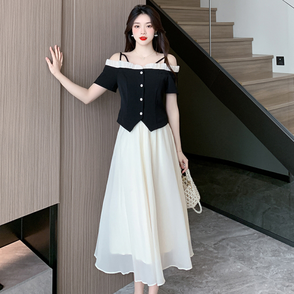 RM21977#夏季新款法式温柔气质甜美吊带上衣中长款半身裙两件套