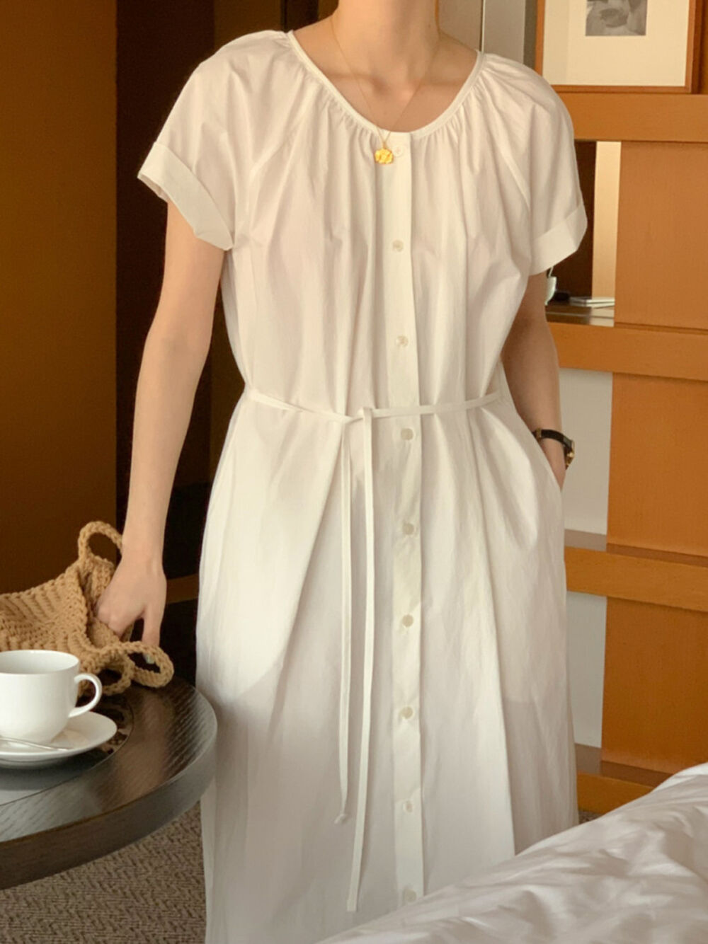 ins 프랑스식 고급 센스 품격 작은 키 허리 수축 슬림해 보이는 셔츠 여성 드레스