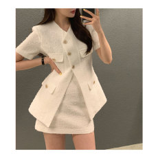 批发已出货 韩国ins 小香风短款外套+包臀半身裙套装