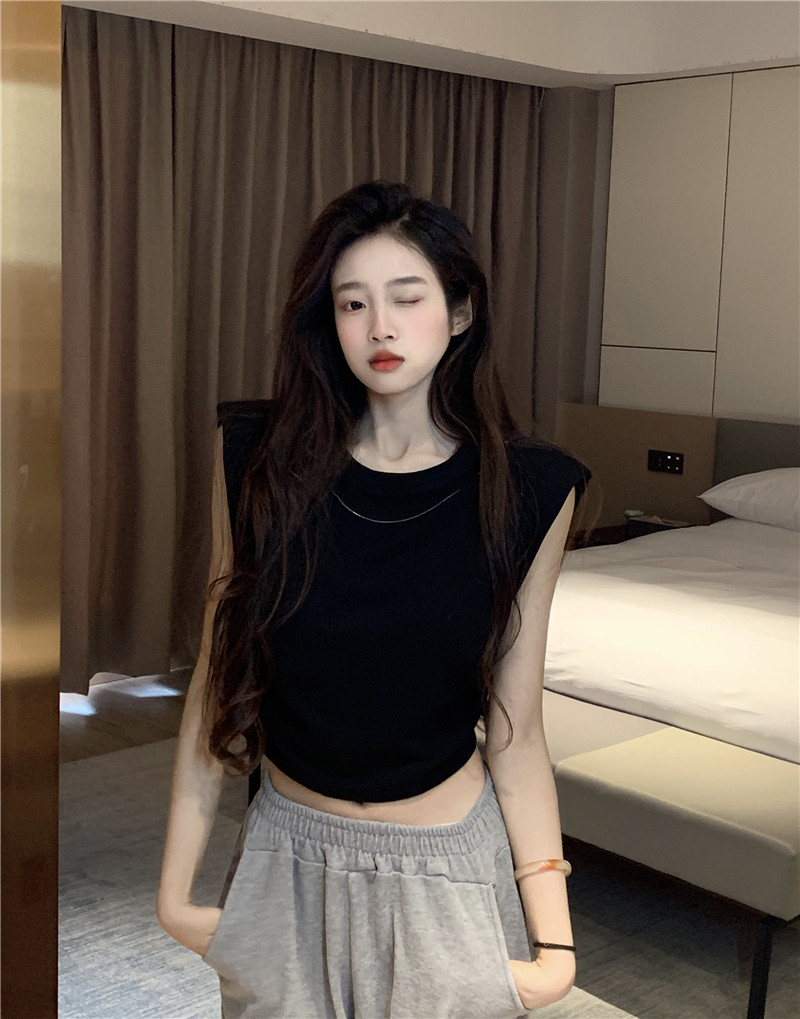 實拍~正肩修身顯瘦短袖T恤夏季設計感小眾抽褶收腰短款上衣