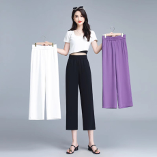 批发官图八分裤女阔腿裤夏装 新款直筒裤冰丝休闲裤薄款<b class='q'>高腰</b>小个子