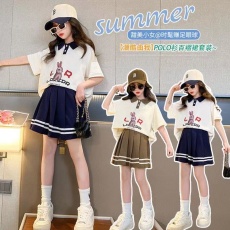 批发女大童夏季套装2025新款潮牌短袖短<b class='q'>裤</b>女童夏天薄款透气<b class='q'>儿童</b>两件套
