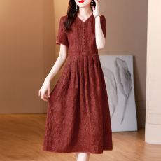 批发2023新款真丝提花气质高级感显瘦高端精致气质修身连衣裙子女<b class='q'>夏</b>