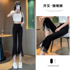 批发K597#实拍薄款夏秋七分裤微喇叭裤蕾丝开叉<b class='q'>哥</b><b class='q'>弟</b>锦棉弹力休闲裤新