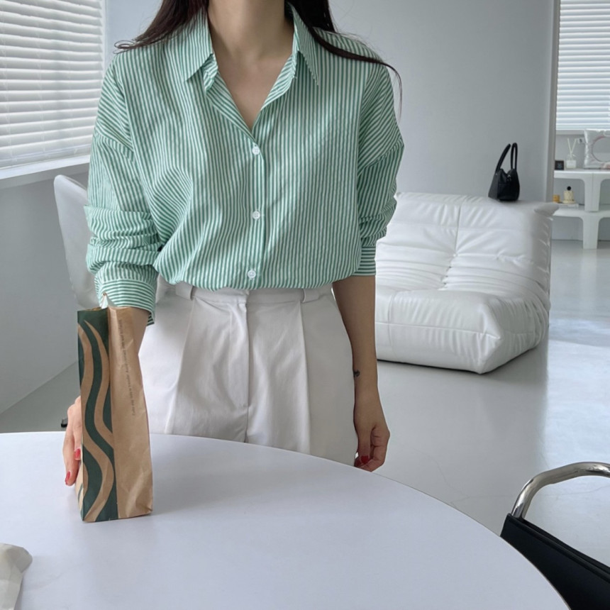 크기 있음 업데이트 한국 chic 클래식 다용도 스트라이프 셔츠