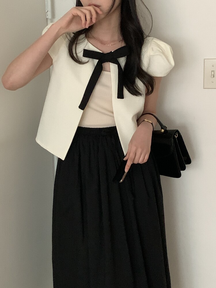 있음 선적 둘 색상 달콤함 레이스업 거품 소매 쇼트 스타일 재킷