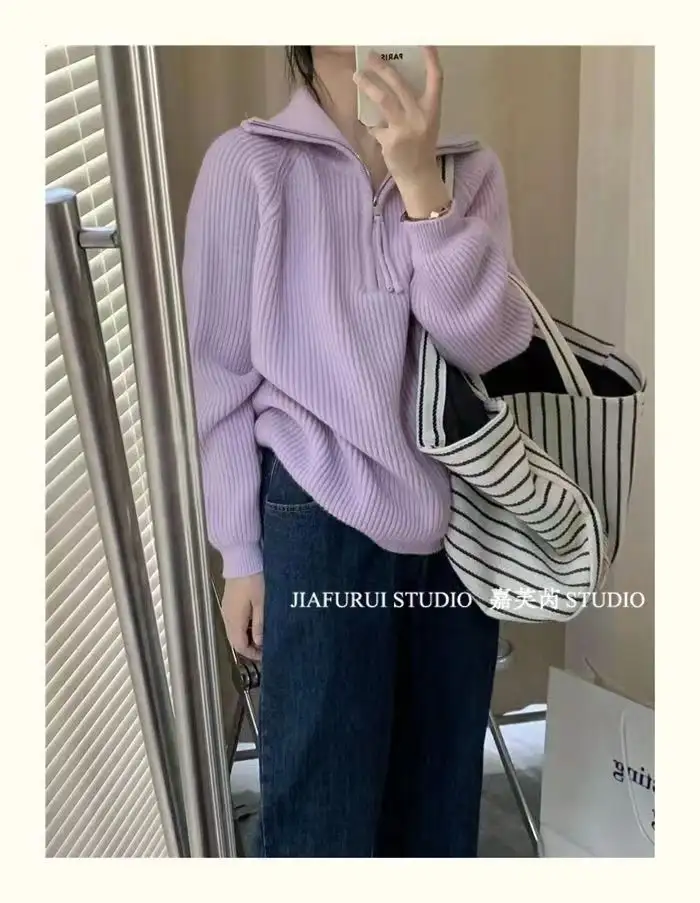 지퍼 폴라 칼라 니트 상세 이미지 16