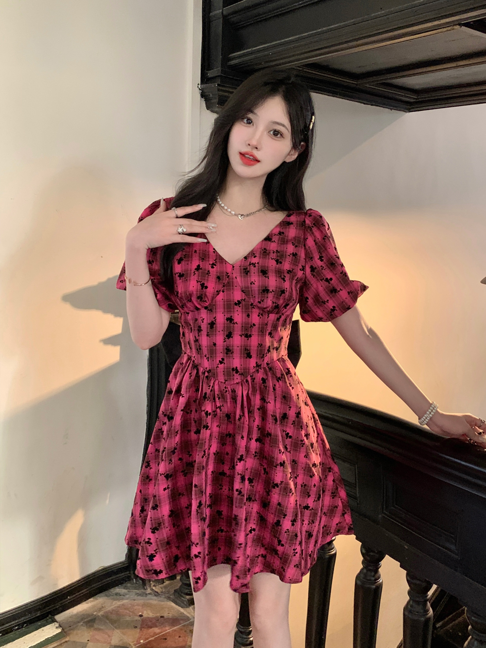 MY4999# 大码女装胖MM夏季新款方领收腰显瘦连衣裙多巴胺时尚短裙女女裝貨源服裝批發