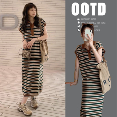 批发网红新款条纹冰丝针织<b class='q'>孕妇</b><b class='q'>时尚</b>气质连衣裙夏装中长款宽松裙子