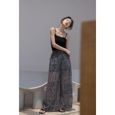 批发有内衬加口袋 夏日必备雪纺<b class='q'>高腰</b>显瘦雪纺休闲裤波点设计阔腿裤女