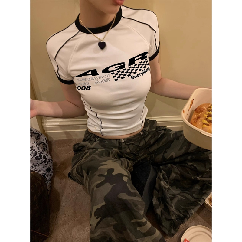 Official Picture 40 Cotton Rib 92 Cotton 8 Spandex American Vintage Letter Print Short Sleeve T-Shirt Women's Summer