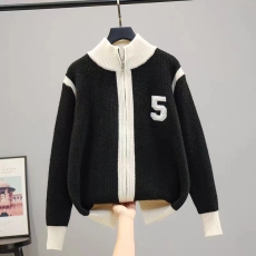 批发2023春<b class='q'>秋</b>新款韩版宽松高领针织衫毛衣开衫女拉链外套长袖纯色上衣