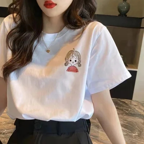 있음 선적 원본 대외 무역 반팔 티셔츠 여성 여름 드레스 항구 바람 티셔츠 한국 스타일 트렌디 학생 루즈핏 다용도 반팔 맨위