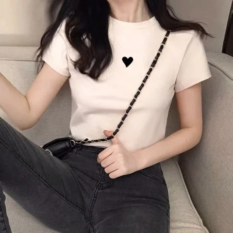 있음 선적 원본 대외 무역 반팔 티셔츠 여성 여름 드레스 항구 바람 티셔츠 한국 스타일 트렌디 학생 루즈핏 다용도 반팔 맨위