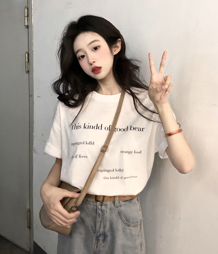 있음 선적 원본 대외 무역 반팔 티셔츠 여성 여름 드레스 항구 바람 티셔츠 한국 스타일 트렌디 학생 루즈핏 다용도 반팔 맨위