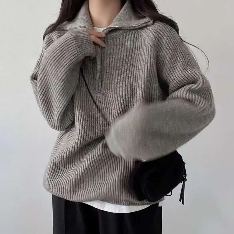 지퍼 폴라 칼라 니트 상세 이미지 3
