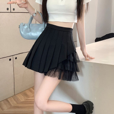 批发晨领优质面料网纱百褶裙女夏季小众小个子短裙高腰显瘦a字半身裙