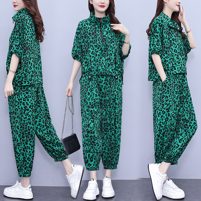 MY7891# 夏季新款女时尚套装大码宽松显瘦洋气胖妈妈印花两件套女裝貨源服裝批發