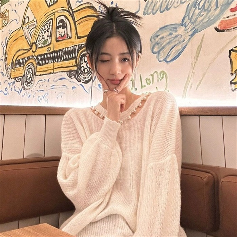 2023 autumn and winter new knitted sweater women Korean Dongdaemun net red same style GLYP trendy brand round neck beaded sweater women