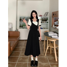 批发实拍大码女装学院风假两件翻领A摆设计感大码显瘦遮肉连衣裙胖MM