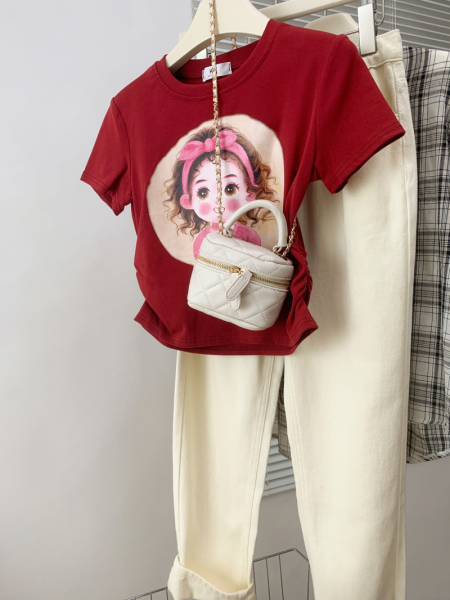 RM20360#夏季新款韩版小女孩印花设计感百搭显瘦纯棉短袖t恤女潮