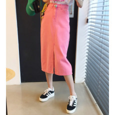 批发现 时髦粉色修身开叉<b class='q'>牛仔</b>半身裙