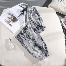 批发冰丝水墨画印花<b class='q'>雪纺</b>灯笼裤女夏季薄款宽松阔腿束脚防蚊哈伦九分裤