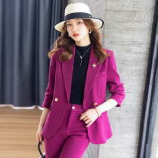 高级感紫色西装外套女2023秋冬新款艺考播音主持职业办公西服套裤