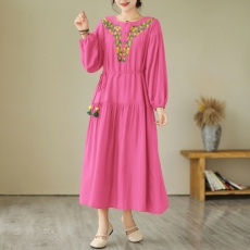 批发实拍2026新款胖mm复古绣花宽松长款<b class='q'>连衣裙</b>女