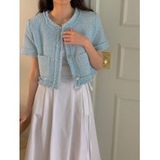 批发韩国chic已出货 春<b class='q'>夏</b>季法式小香风短袖上衣外套 3 色