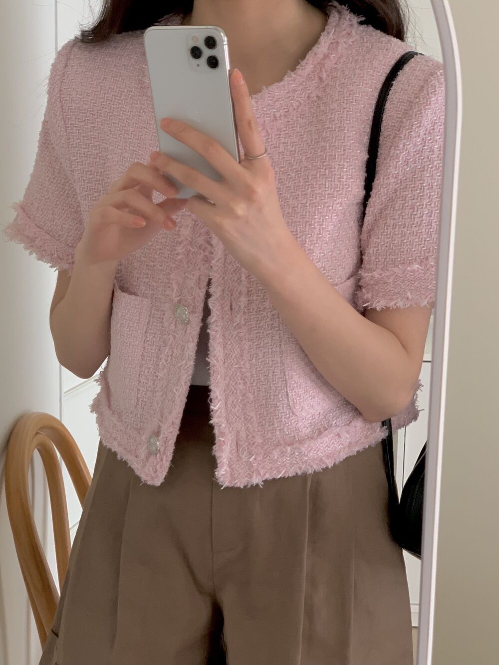 MY10715# 韩国chic 夏季法式小香风短袖上衣外套 3 色女裝貨源...