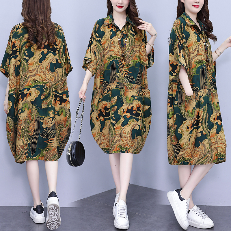 MY2220# 夏季新款韩版胖MM大码POLO领遮肉衬衫连衣裙中长款休闲宽松型女裝貨源服裝批發