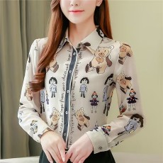 批发卡通小熊<b class='q'>衬衫</b>女设计感“童年系列”100%真丝斜纹绸收藏版<b class='q'>衬衫</b>上衣