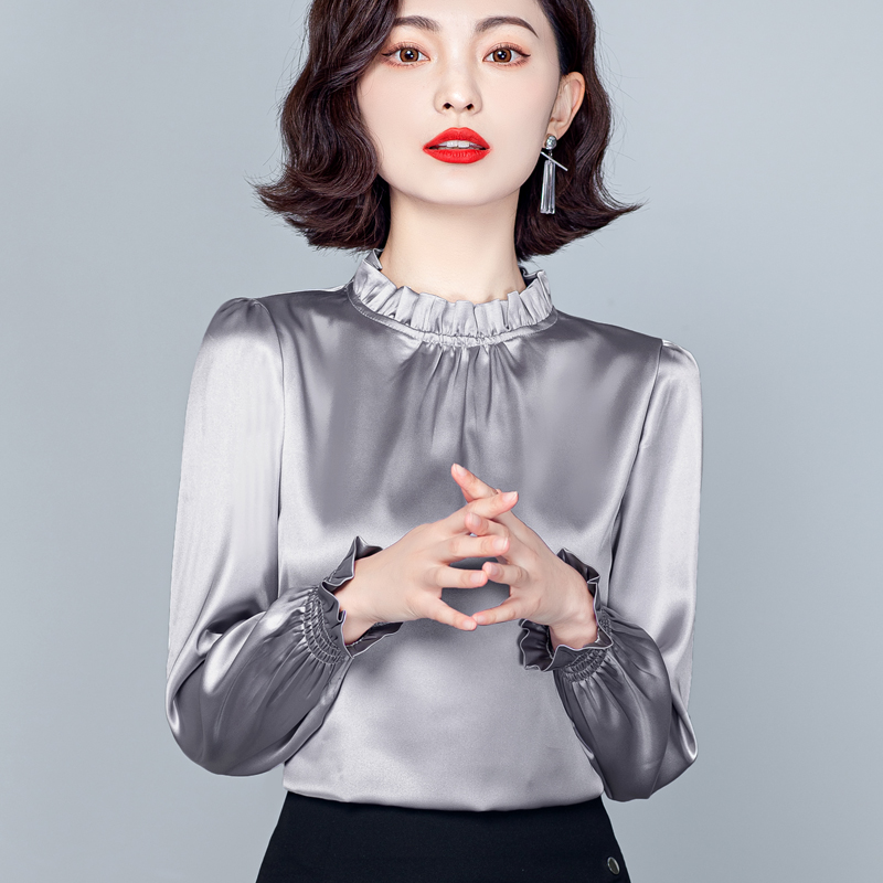 실사 여성 셔츠 2026 년 새로운 봄과 가을 긴팔 새틴 다용도 맨위 패션 작은 셔츠 외국 가스 셔츠