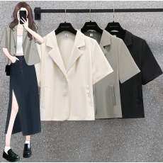 批发实拍夏装大码女装<b class='q'>小西装</b>短款外套小个子设计感西服上衣M-4XL200斤