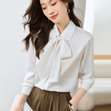 批发蝴蝶结雪纺衬衫女长袖2026年<b class='q'>春</b>秋新款气质飘带衬衣