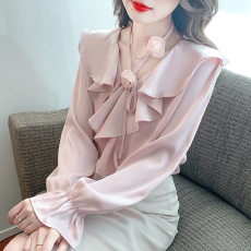 批发实拍春季新款法式气质减龄荷叶边雪纺<b class='q'>衬衫</b>高级感女士上衣