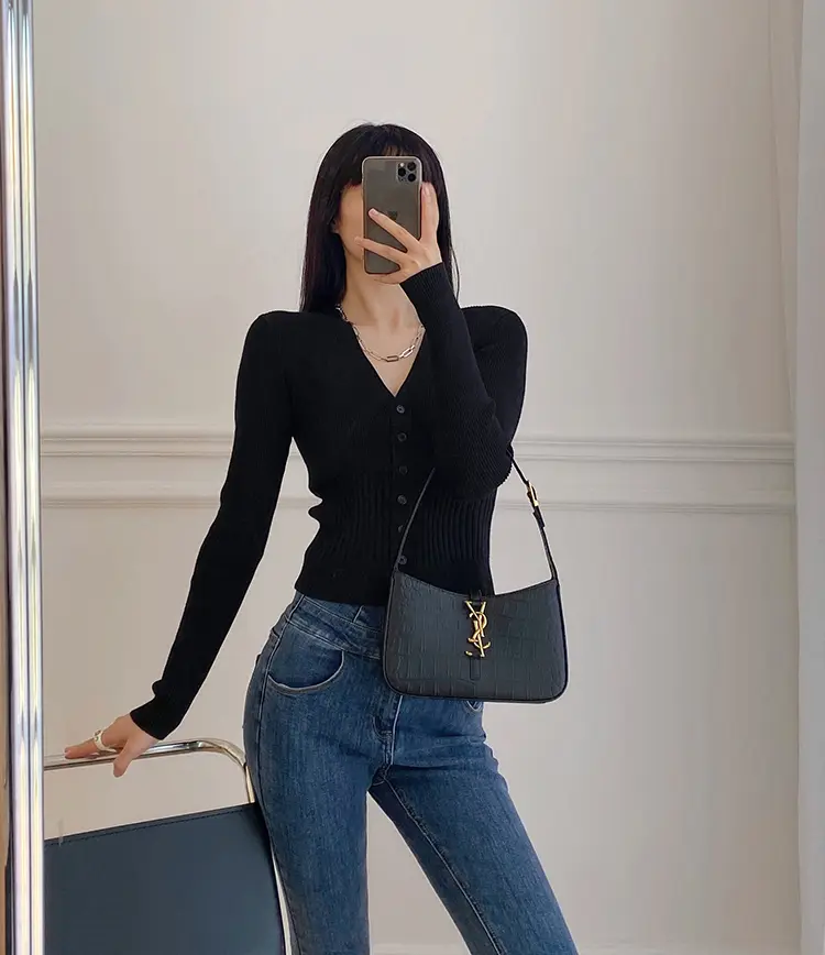 레트로 V넥 단추 가디건 상세 이미지 15