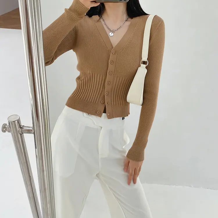 레트로 V넥 단추 가디건 상세 이미지 19